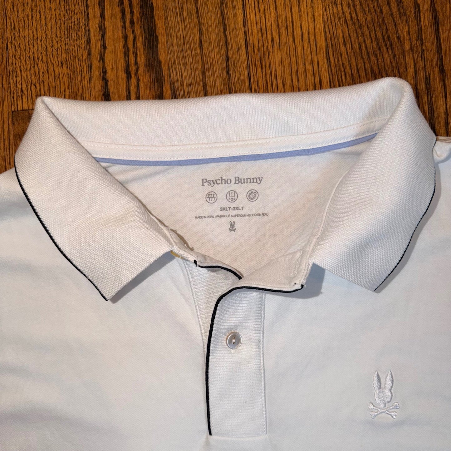 Psycho Bunny B9K486F200 Pima Cotton Blend Polo Shirt 3XLT White Navy Tipping