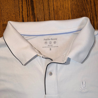 Psycho Bunny B9K486F200 Pima Cotton Blend Polo Shirt 3XLT White Navy Tipping