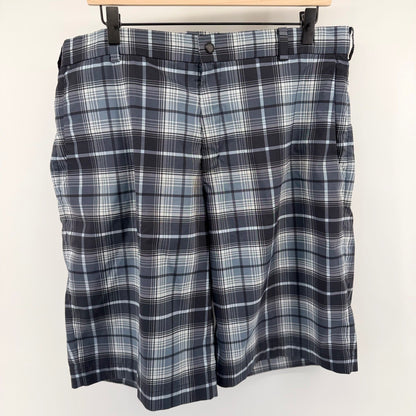 Nike Golf Dri-FIT Plaid Shorts Athletic Performance Grey Black 36 Mens Preppy