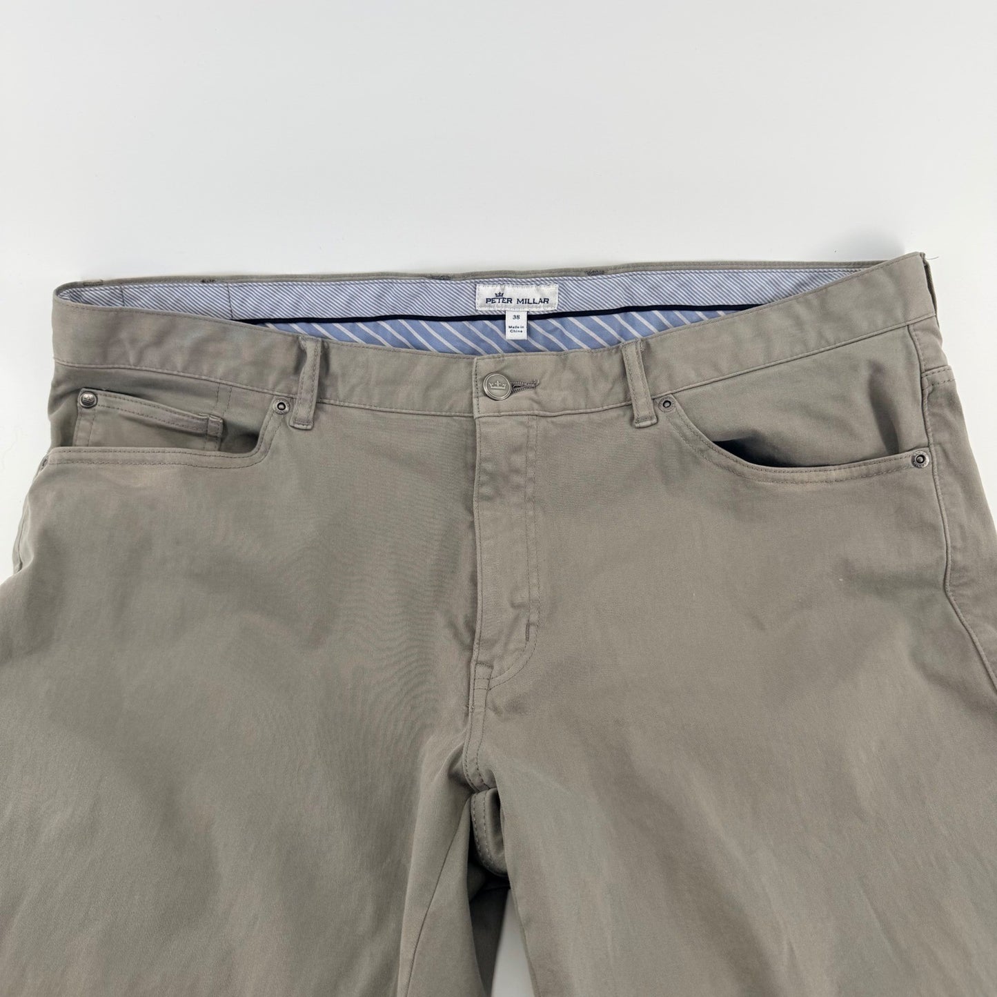 Peter Millar Crown 5-Pocket Pants Straight Leg Chino Golf Trousers 38 Grey Prep