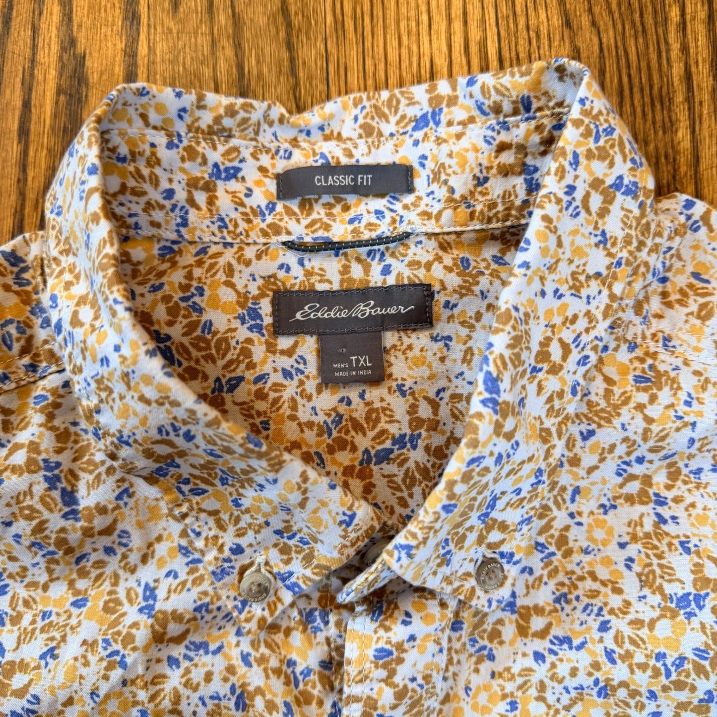 Eddie Bauer Classic Fit Floral Short Sleeve Button Down Shirt TXL Yellow Blue