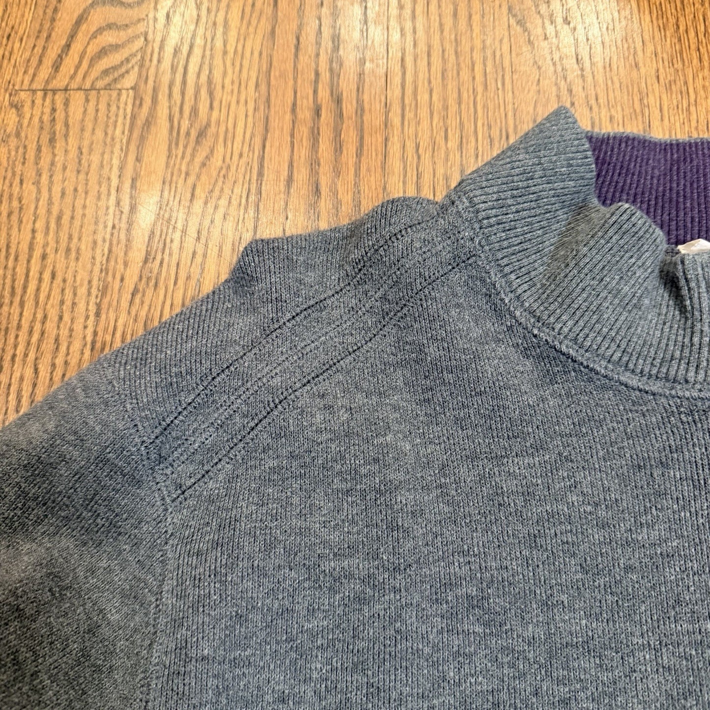Tommy Bahama Men’s Reversible 1/4 Zip Pullover Sweater Grey/Purple Cotton L