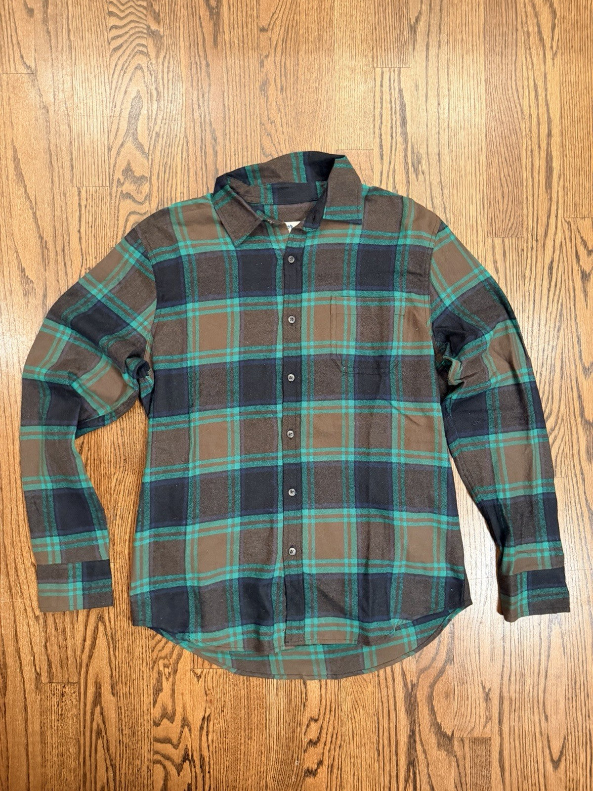 Natural Blue By Visitor Shirt Mens Green Brown Plaid Flannel Button Casual Top