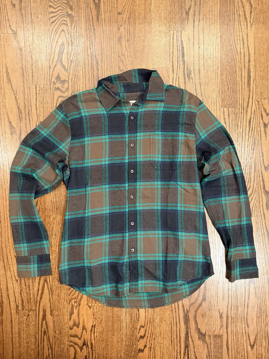Natural Blue By Visitor Shirt Mens Green Brown Plaid Flannel Button Casual Top