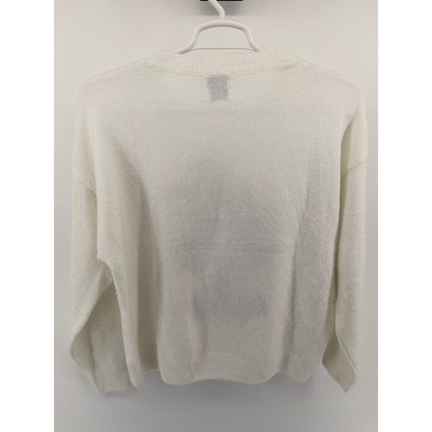 Disney Mickey Mouse Graphic Knit Crewneck Sweater Relaxed Fit Large White Poly