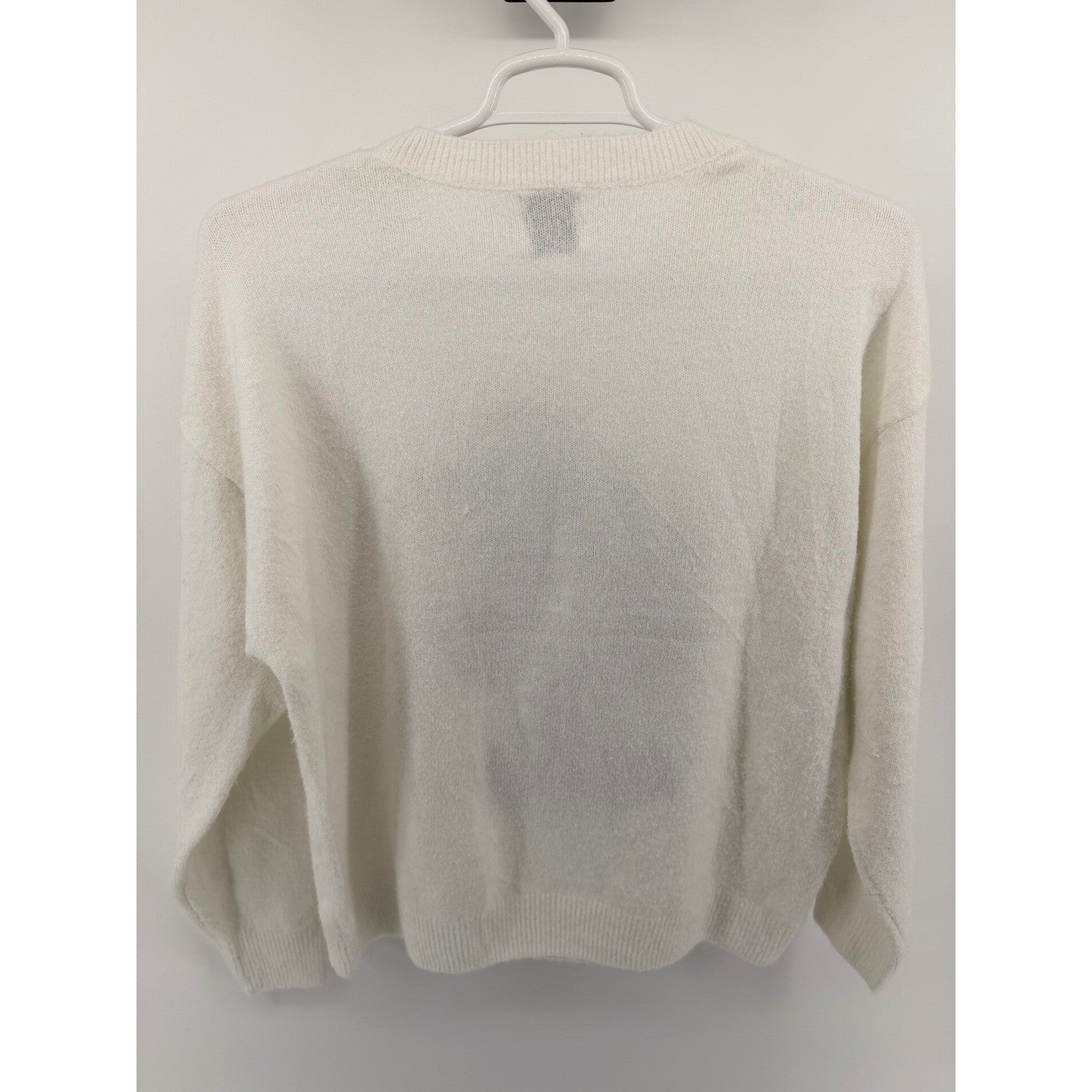 Disney Mickey Mouse Graphic Knit Crewneck Sweater Relaxed Fit Large White Poly