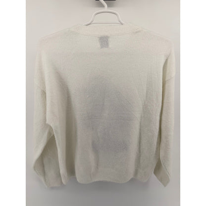 Disney Mickey Mouse Graphic Knit Crewneck Sweater Relaxed Fit Large White Poly