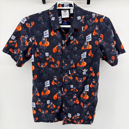 Adidas Philip Colbert Save the Lobster Button Up Shirt Graphic Pop Art XS Black
