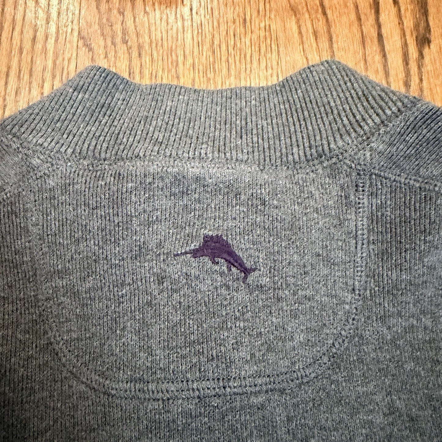 Tommy Bahama Men’s Reversible 1/4 Zip Pullover Sweater Grey/Purple Cotton L