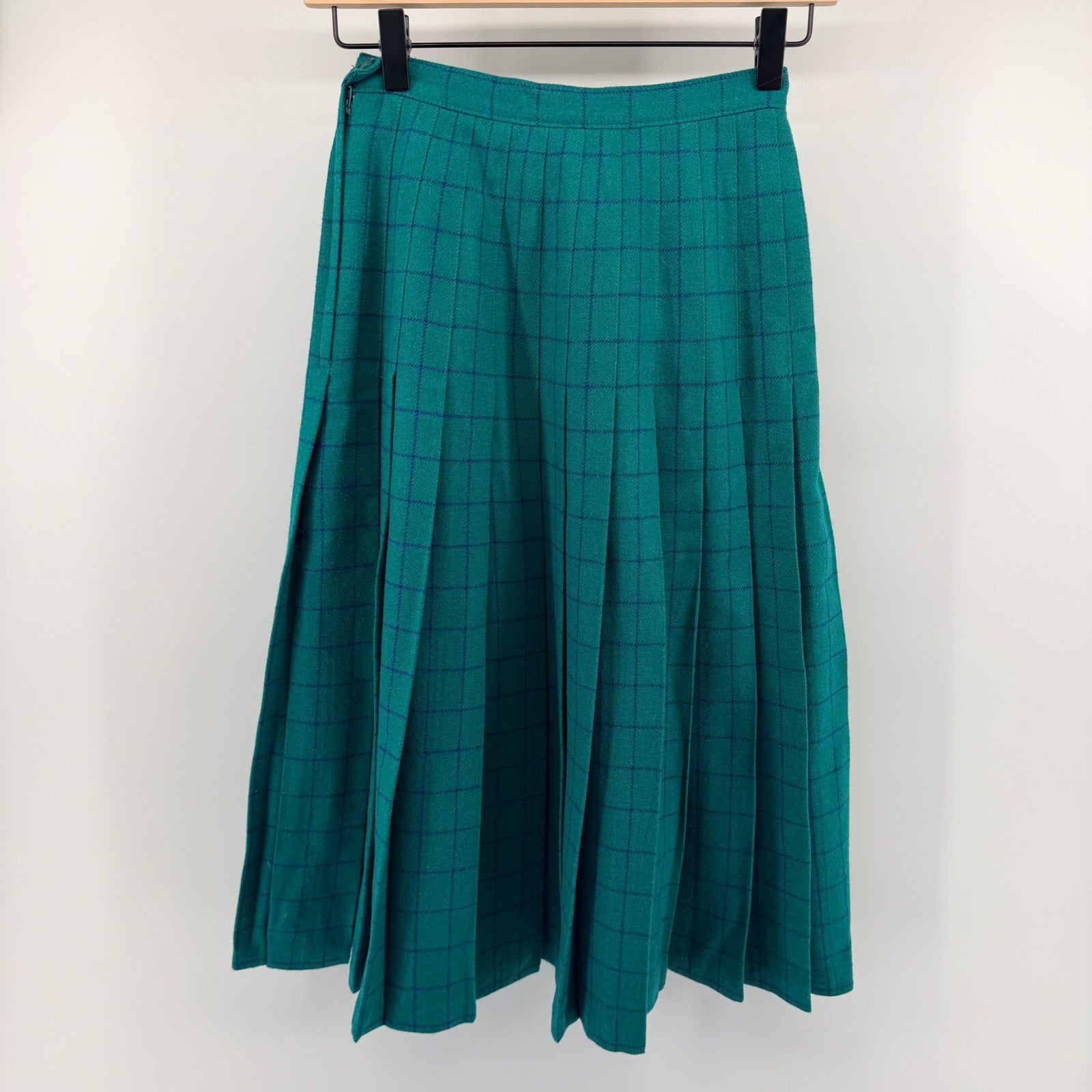 Pendleton Vintage Wool Pleated Midi Skirt Plaid High Waist 4 Petite Teal Green