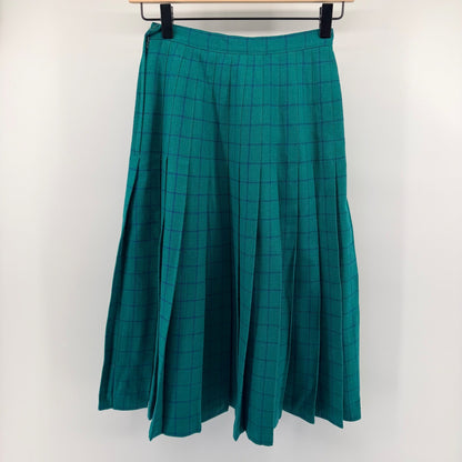 Pendleton Vintage Wool Pleated Midi Skirt Plaid High Waist 4 Petite Teal Green