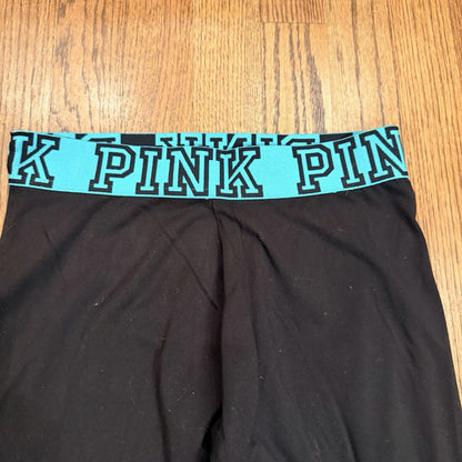 Victoria’s Secret PINK Yoga Pants Women’s S Black Leggings Teal Logo Waistband