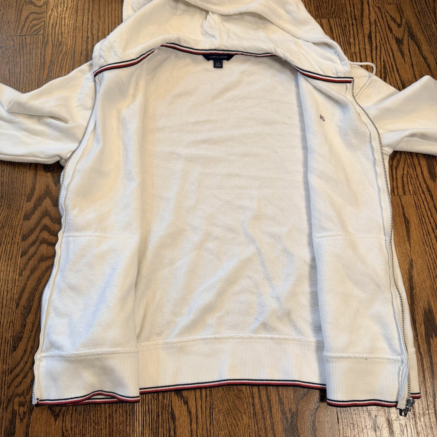Tommy Hilfiger Women's Large White Full Zip Fleece Hoodie Y2K preppy yacht
