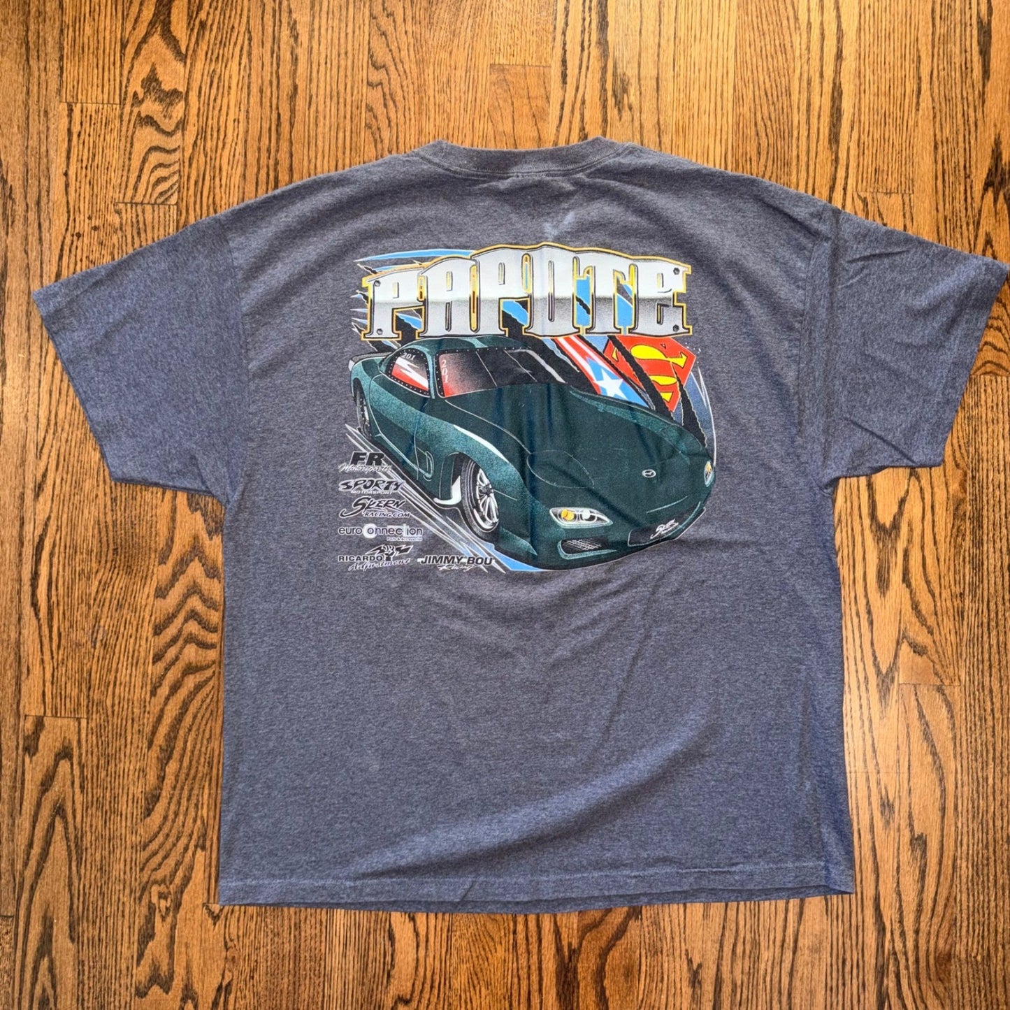 Hanes Papote Drag Racing Mazda RX-7 Superman Graphic T-Shirt XL Gray