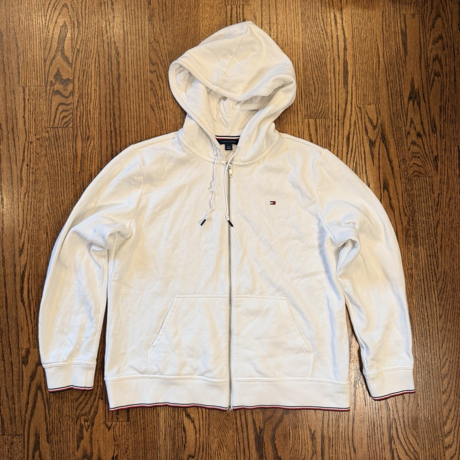 Tommy Hilfiger Women's Large White Full Zip Fleece Hoodie Y2K preppy yacht
