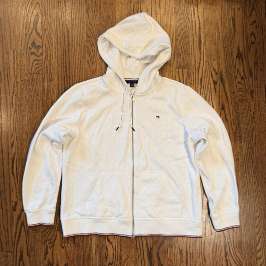 Tommy Hilfiger Women's Large White Full Zip Fleece Hoodie Y2K preppy yacht
