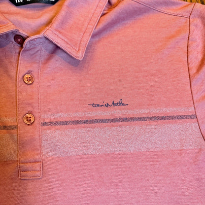 Travis Mathew Men's Pima Cotton Blend Stripe Polo Shirt Size M Pink Heather