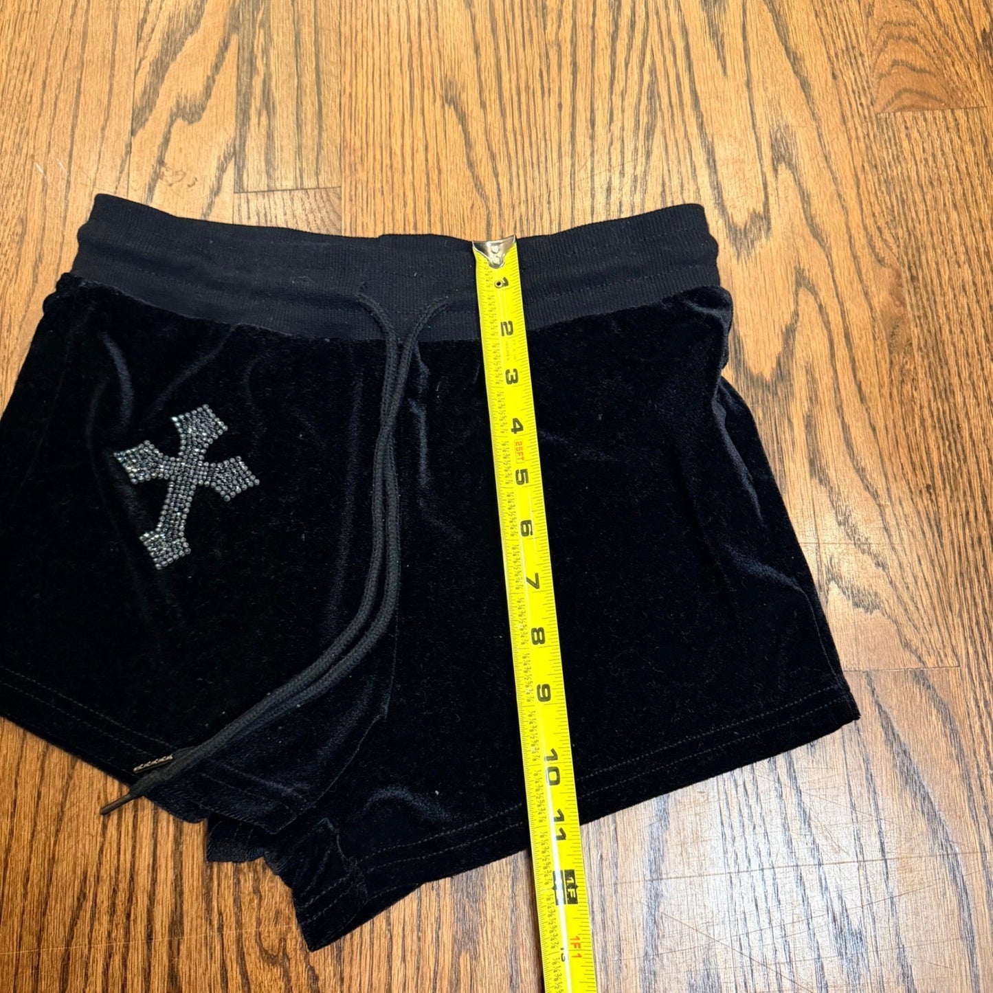 Romwe Velvet Rhinestone Cross Lounge Shorts Black Size S Small Y2K Goth Velore