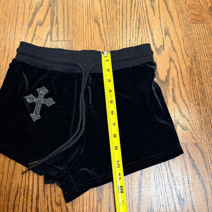Romwe Velvet Rhinestone Cross Lounge Shorts Black Size S Small Y2K Goth Velore