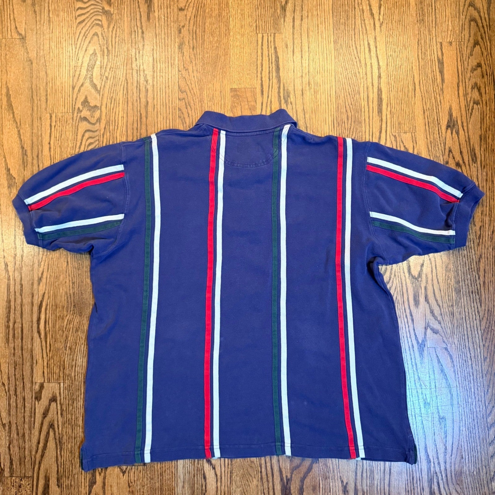 Catalina Striped Pique Polo Shirt Mens Large Navy Blue Red White Green Vintage