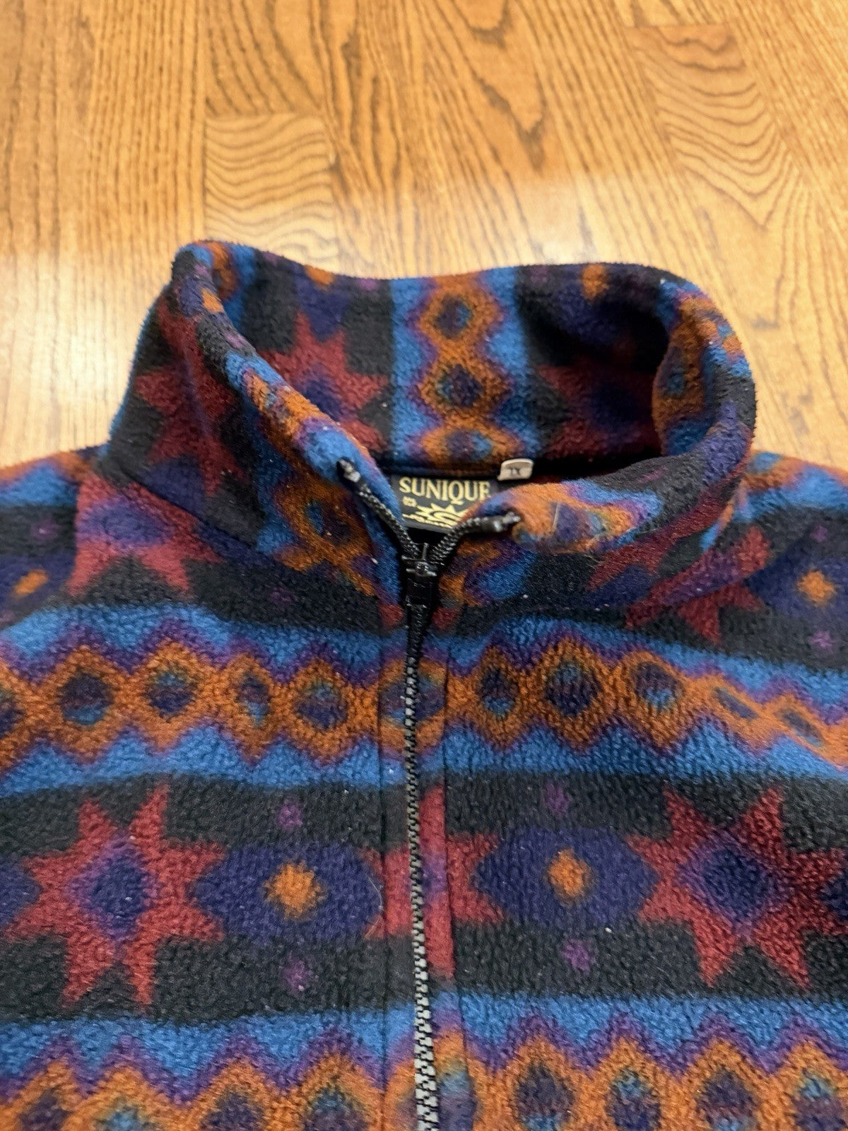 Vintage 90s Sunique Fleece Vest XL Aztec Southwestern Pattern Zip Front