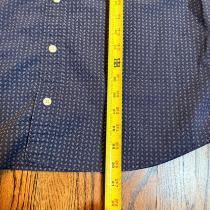 Nick Graham Stretch Modern Fit Button Down Shirt Large Navy Blue Micro Print