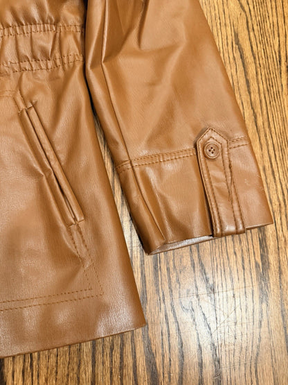 VTG Curly Top Polyvinyl Jacket Womens 11/12 Brown Belted Blazer 80s Urban Safari