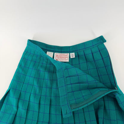 Pendleton Vintage Wool Pleated Midi Skirt Plaid High Waist 4 Petite Teal Green