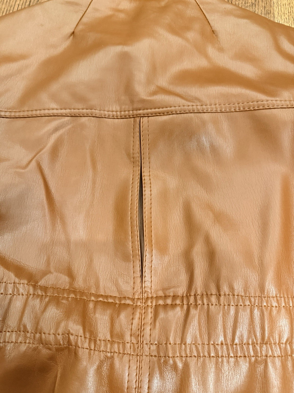 VTG Curly Top Polyvinyl Jacket Womens 11/12 Brown Belted Blazer 80s Urban Safari