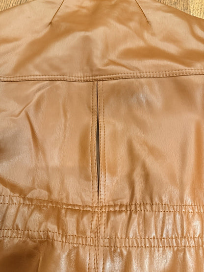 VTG Curly Top Polyvinyl Jacket Womens 11/12 Brown Belted Blazer 80s Urban Safari
