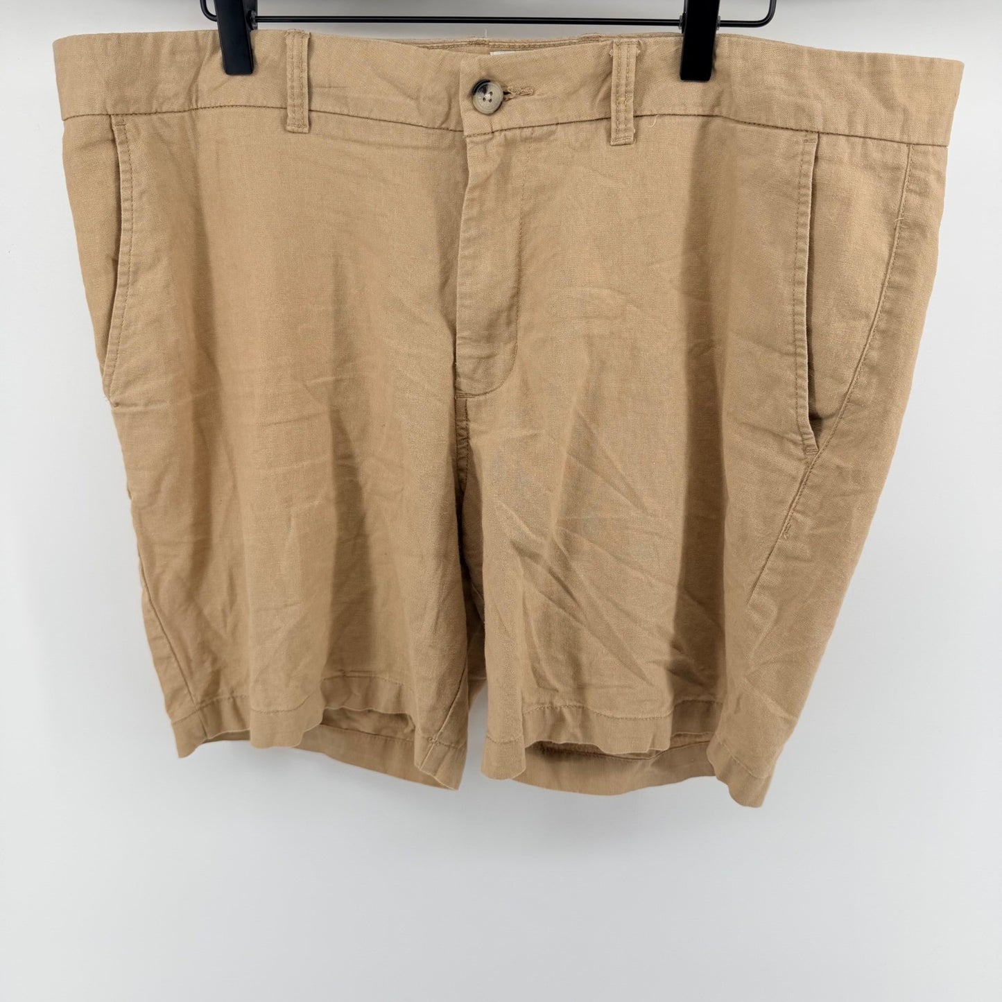 Ben Sherman Linen Blend Regular Fit Chino Shorts Tan Khaki 38W Summer Casual