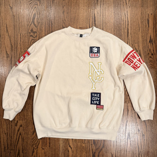Divided H&M Oversized Printed Sweatshirt Light Beige Size M