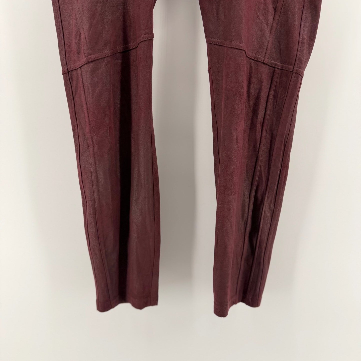 Free People Vegan Suede Moto Leggings Burgundy Wine High Rise Size M
