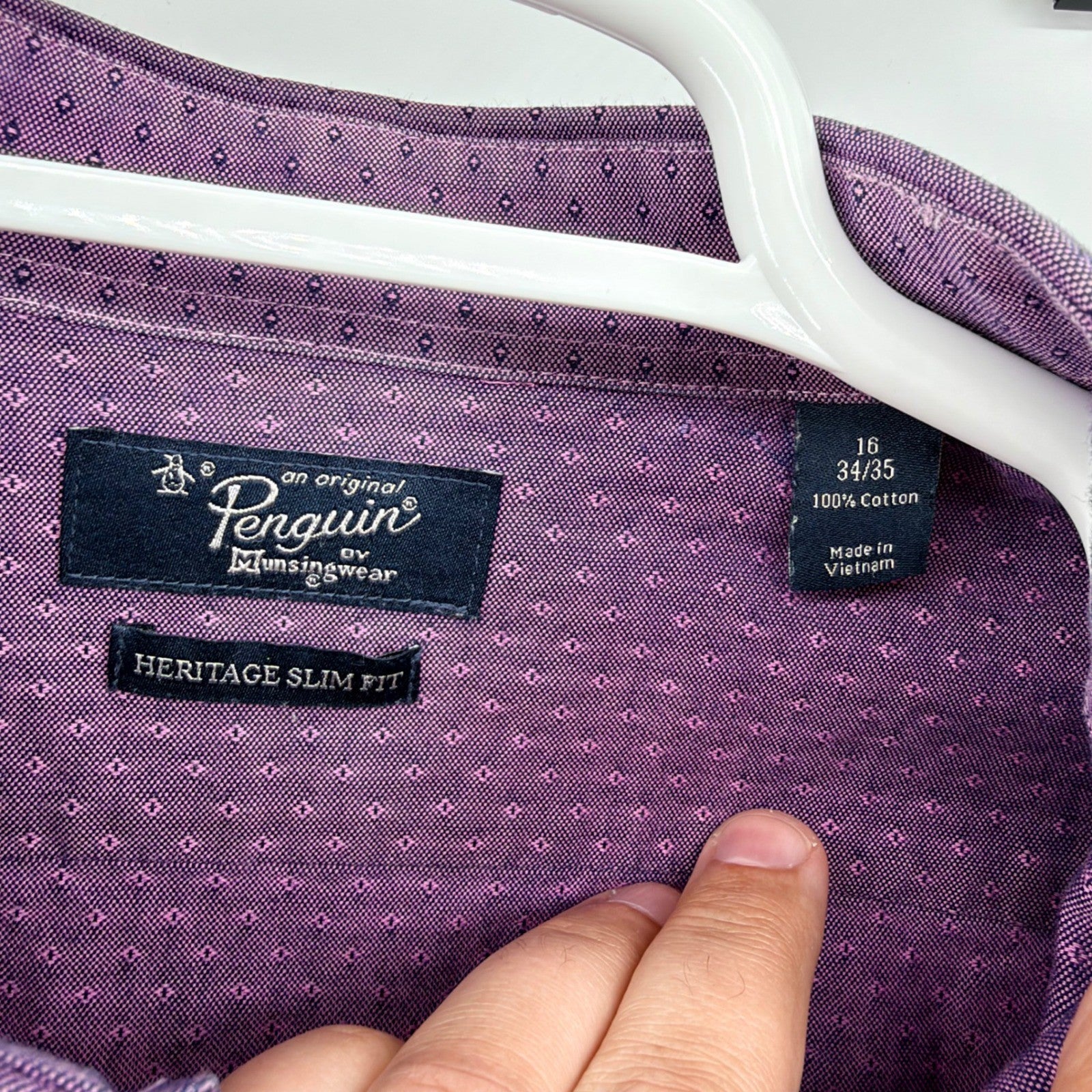 Original Penguin Heritage Slim Fit Shirt Purple Dobby Button Down 16 34/35 L