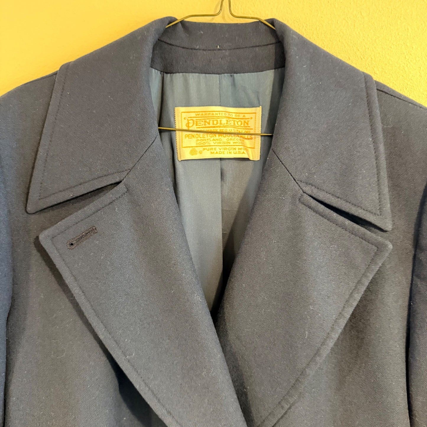 Pendleton Vintage Wool Double Breasted Long Coat Blue 100% Virgin Wool Size L