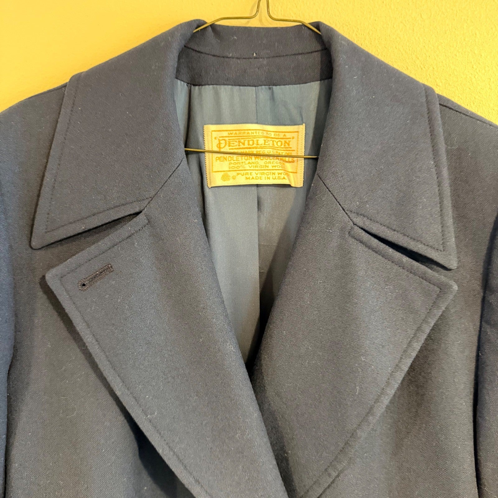 Pendleton Vintage Wool Double Breasted Long Coat Blue 100% Virgin Wool Size L