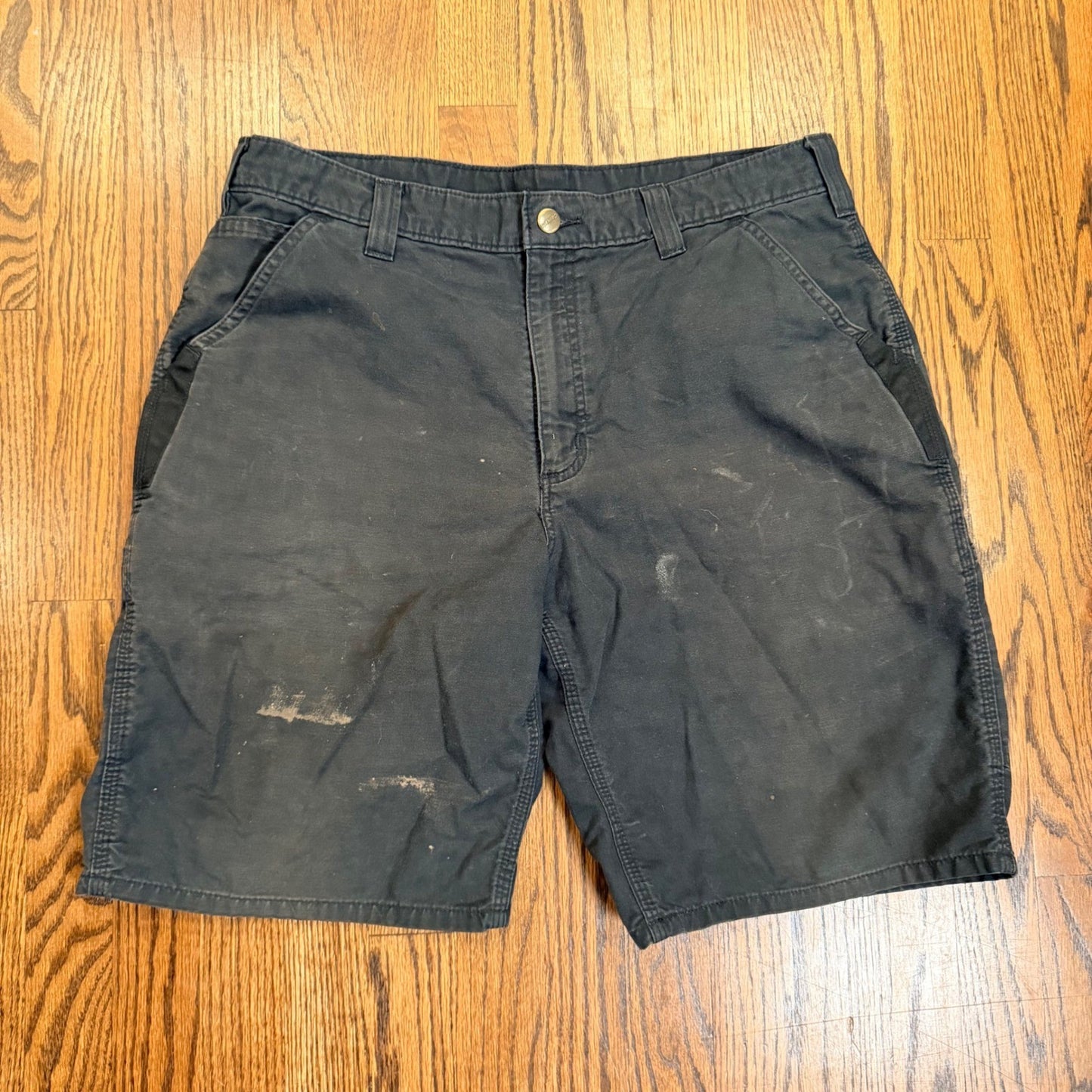 Carhartt Rugged Flex Canvas Work Shorts Utility Carpenter 34 Gray Distressed