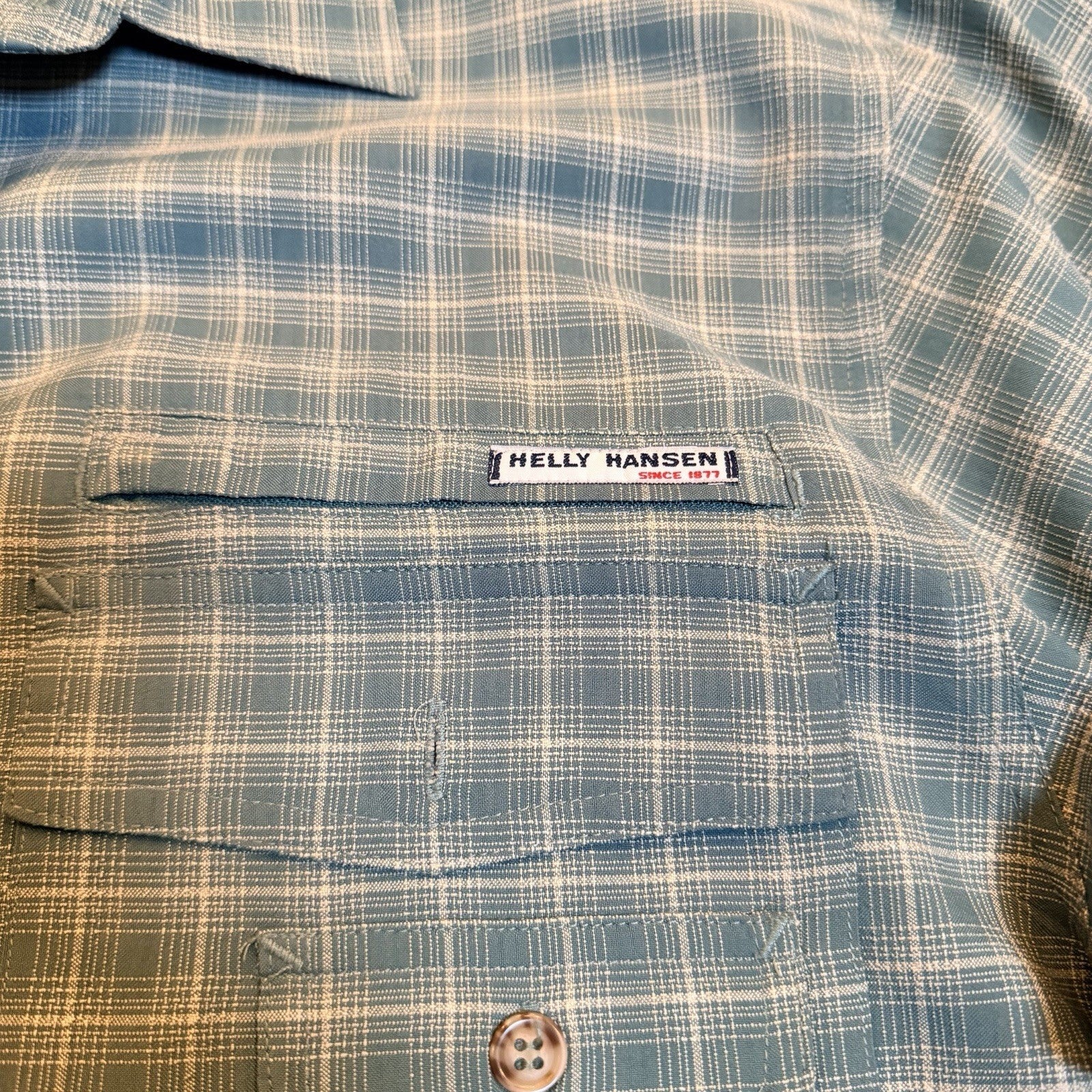 Helly Hansen Plaid Ventilated Hiking Fishing Shirt Large Blue L