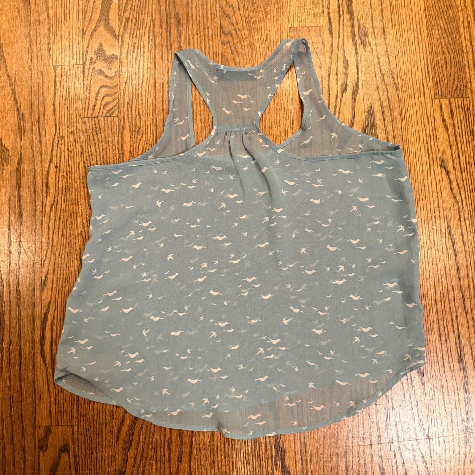 WallFlower Bird Print Racerback Tank Top Sheer Chiffon Medium Blue