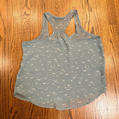 WallFlower Bird Print Racerback Tank Top Sheer Chiffon Medium Blue