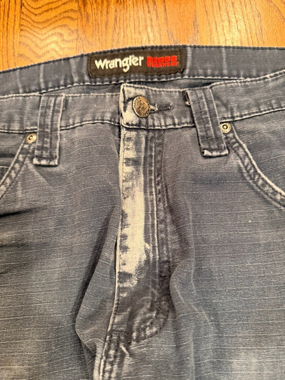 Wrangler Riggs Workwear Ripstop Pants 31x30 Blue Distressed Carpenter