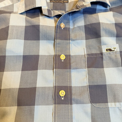 Vineyard Vines Performance Tucker Shirt Blue Buffalo Check Plaid Small 1W1954