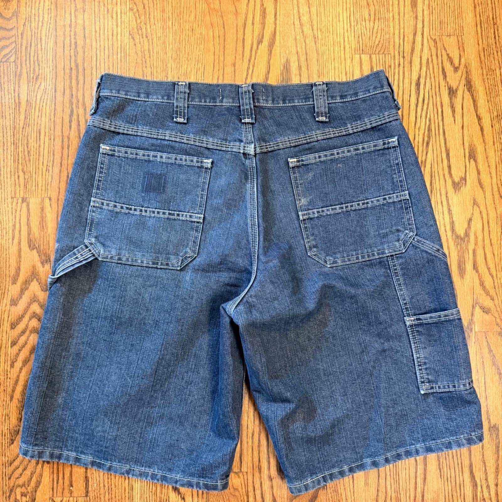 Lee Dungarees Carpenter Denim Shorts Utility Hammer Loop 34 Blue Baggy Y2K