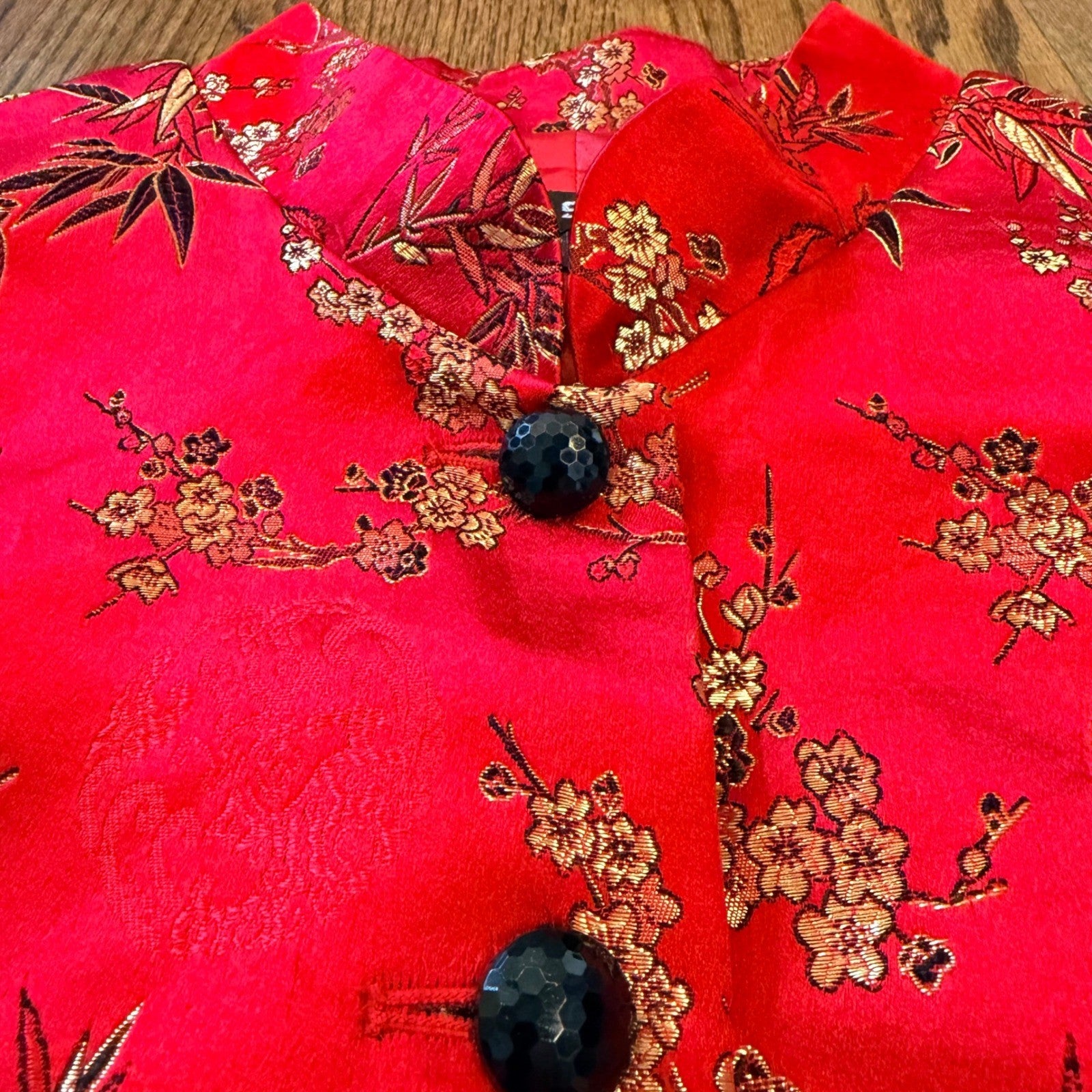 MSK Silk Blend Asian Inspired Floral Bamboo Jacquard Mandarin Jacket 8 Red