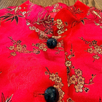MSK Silk Blend Asian Inspired Floral Bamboo Jacquard Mandarin Jacket 8 Red