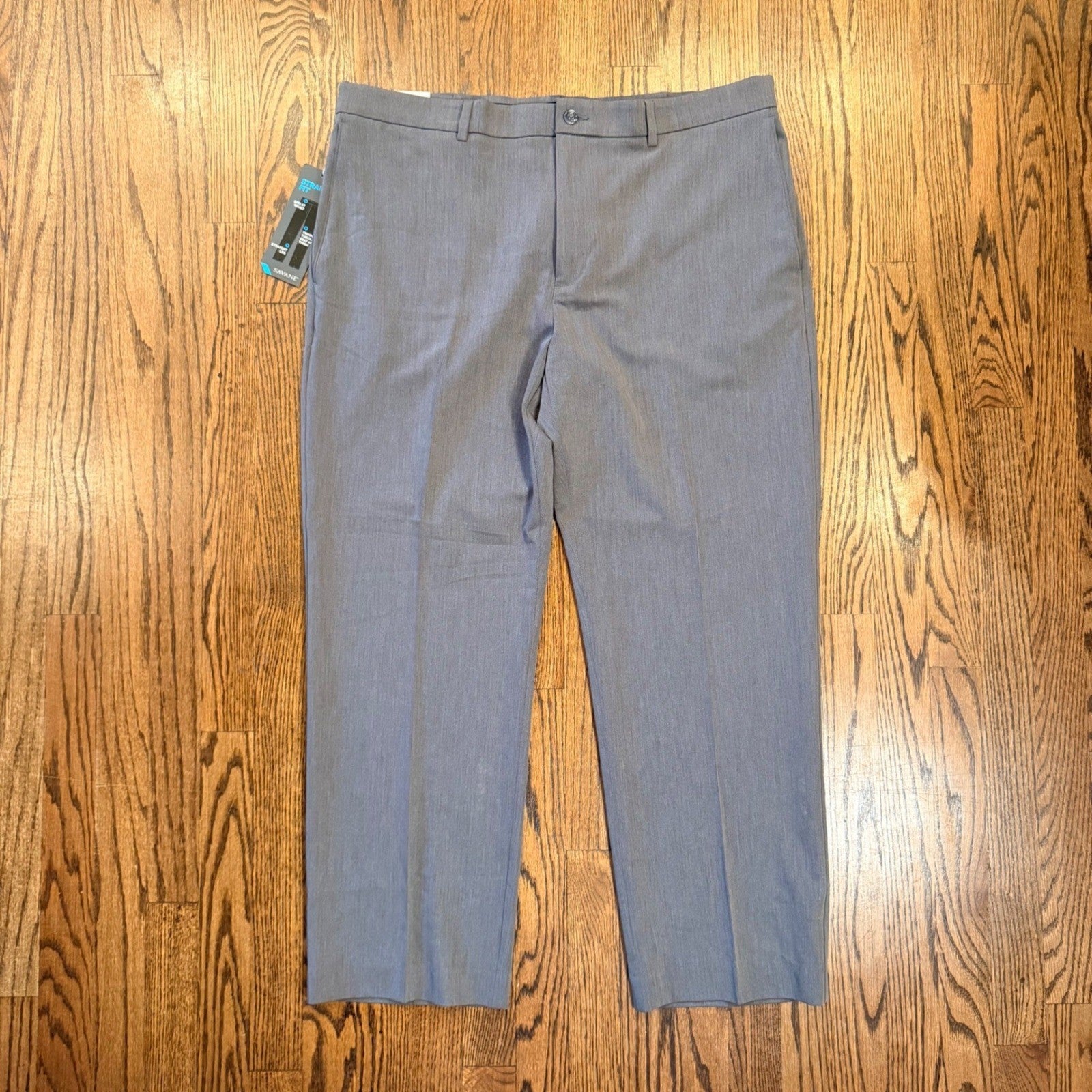 Savane Complete Comfort 4-Way Stretch Dress Pants 38x29 Grey Straight Fit
