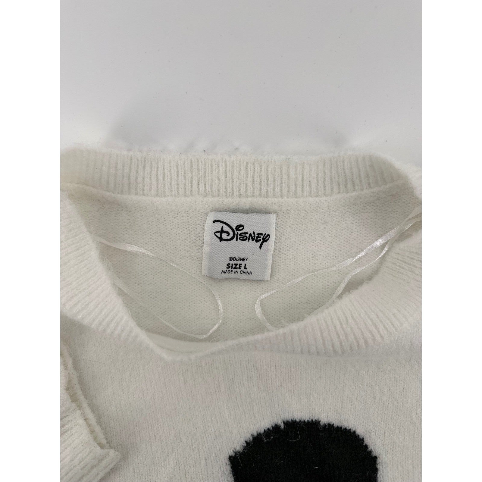 Disney Mickey Mouse Graphic Knit Crewneck Sweater Relaxed Fit Large White Poly