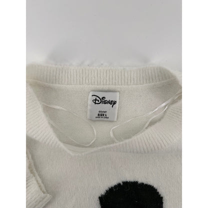 Disney Mickey Mouse Graphic Knit Crewneck Sweater Relaxed Fit Large White Poly