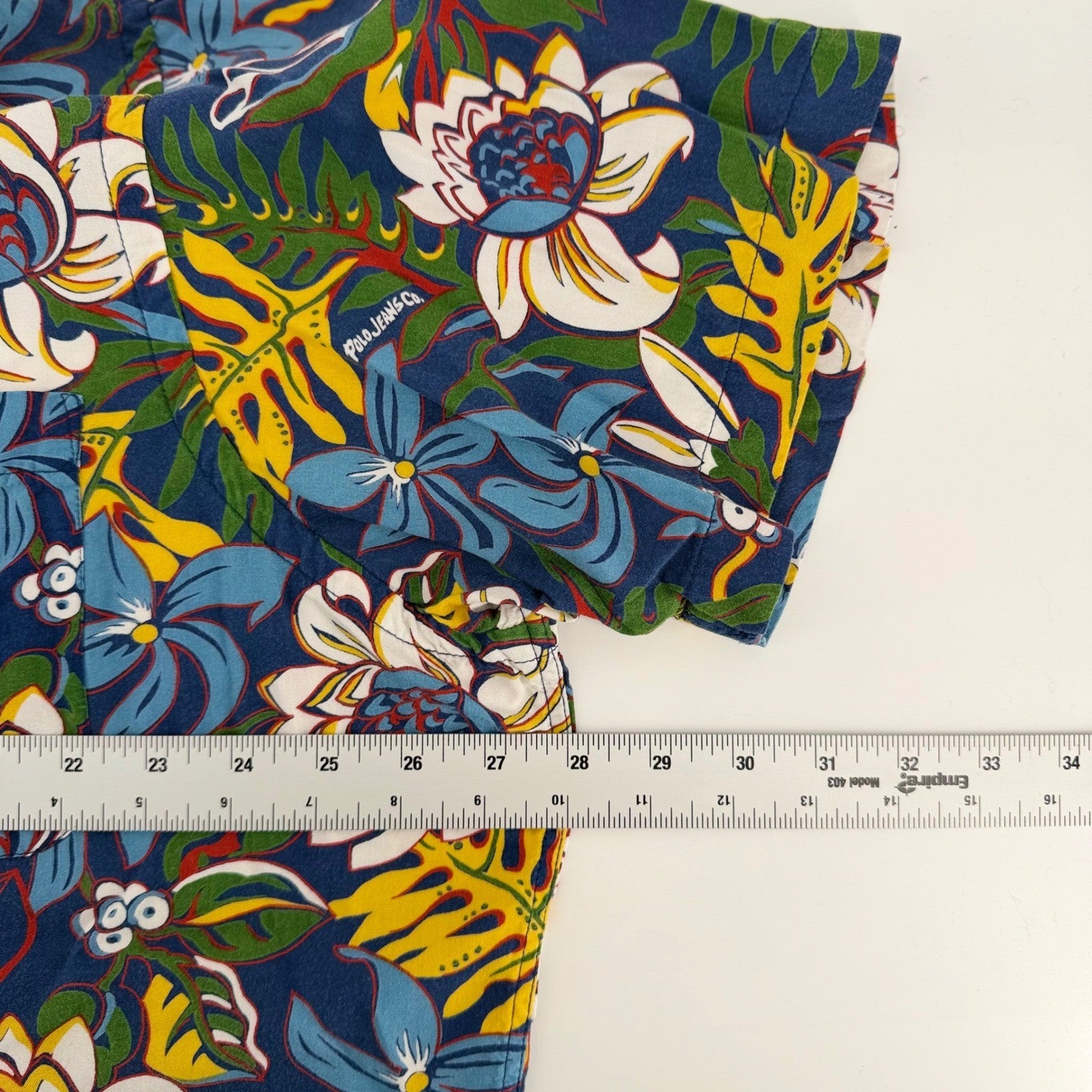 Polo Jeans Co Ralph Lauren Vintage 90s Tropical Floral Rayon Shirt XXL Blue