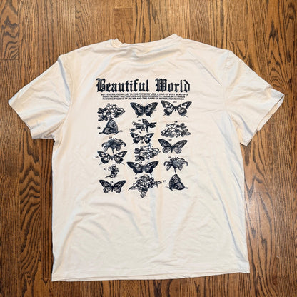 Romwe Beautiful World Butterfly Graphic T-Shirt XL Cream Gothic Streetwear